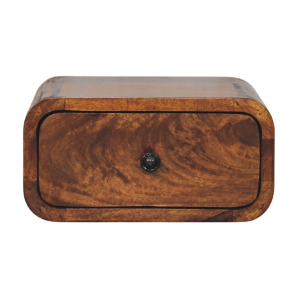 HomeRoots 12" Chestnut Solid Wood Floating Nightstand - Modern Design with Easy-Glide Drawer for Small Spaces 653841