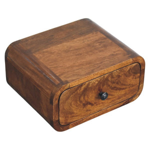 HomeRoots 12" Chestnut Solid Wood Floating Nightstand - Modern Design with Easy-Glide Drawer for Small Spaces 653841