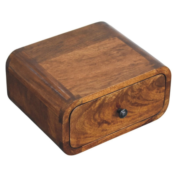 HomeRoots 12" Chestnut Solid Wood Floating Nightstand - Modern Design with Easy-Glide Drawer for Small Spaces 653841