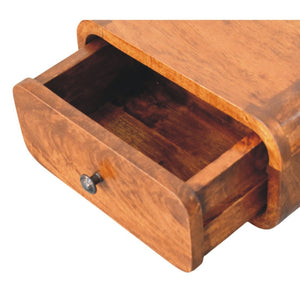 HomeRoots 12" Chestnut Solid Wood Floating Nightstand - Modern Design with Easy-Glide Drawer for Small Spaces 653841
