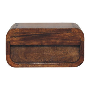 HomeRoots 12" Chestnut Solid Wood Floating Nightstand - Modern Design with Easy-Glide Drawer for Small Spaces 653841