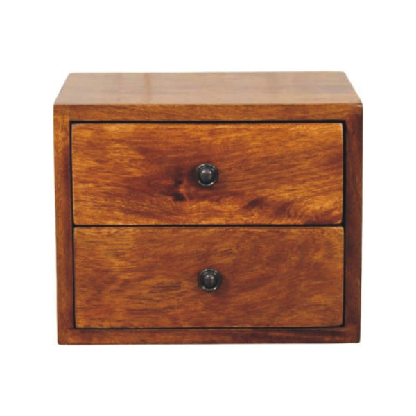 HomeRoots 12" Chestnut Solid Wood Floating Nightstand with Drawers - Modern Wall-Mounted Space Saver Design 653842