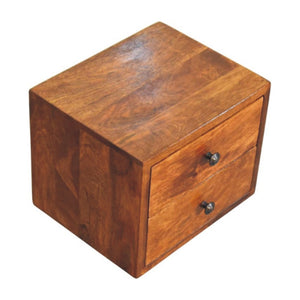 HomeRoots 12" Chestnut Solid Wood Floating Nightstand with Drawers - Modern Wall-Mounted Space Saver Design 653842