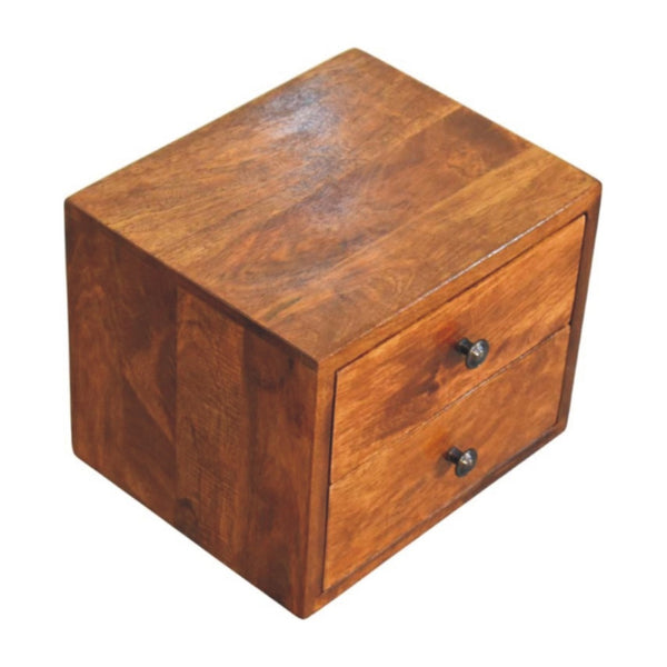 HomeRoots 12" Chestnut Solid Wood Floating Nightstand with Drawers - Modern Wall-Mounted Space Saver Design 653842