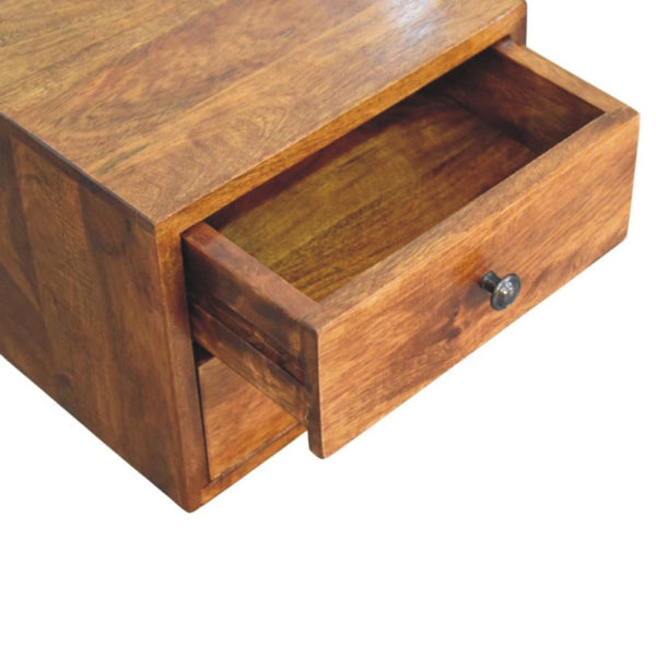 HomeRoots 12" Chestnut Solid Wood Floating Nightstand with Drawers - Modern Wall-Mounted Space Saver Design 653842