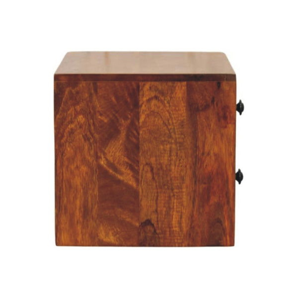 HomeRoots 12" Chestnut Solid Wood Floating Nightstand with Drawers - Modern Wall-Mounted Space Saver Design 653842