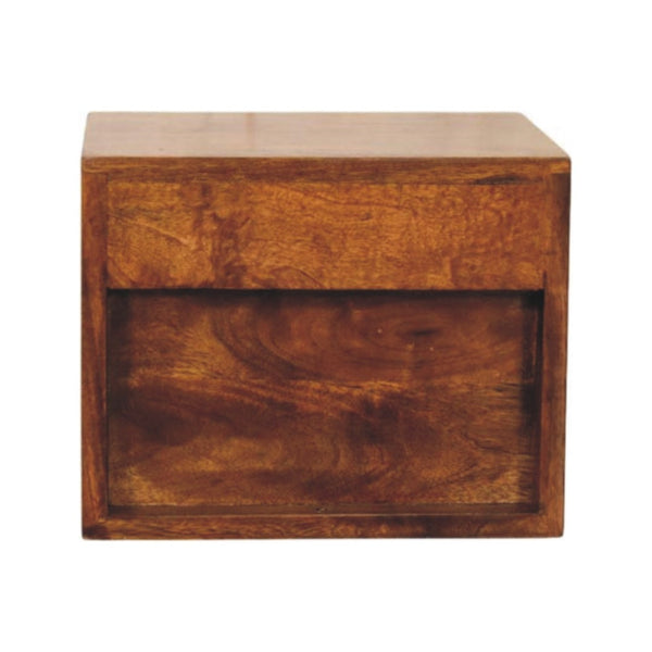 HomeRoots 12" Chestnut Solid Wood Floating Nightstand with Drawers - Modern Wall-Mounted Space Saver Design 653842