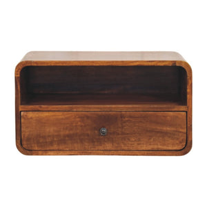 HomeRoots 22" Chestnut Floating Nightstand - Handcrafted Solid Mango Wood with Drawer & Shelf for Storage 653843