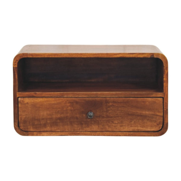 HomeRoots 22" Chestnut Floating Nightstand - Handcrafted Solid Mango Wood with Drawer & Shelf for Storage 653843