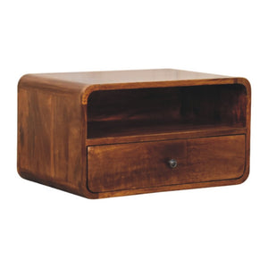HomeRoots 22" Chestnut Floating Nightstand - Handcrafted Solid Mango Wood with Drawer & Shelf for Storage 653843