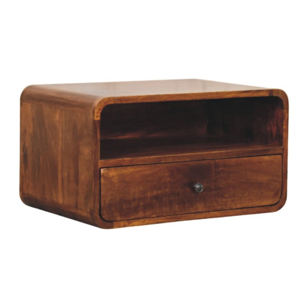 HomeRoots 22" Chestnut Floating Nightstand - Handcrafted Solid Mango Wood with Drawer & Shelf for Storage 653843