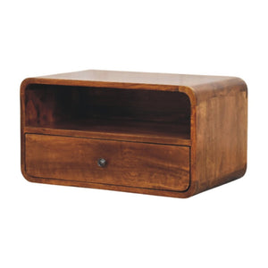 HomeRoots 22" Chestnut Floating Nightstand - Handcrafted Solid Mango Wood with Drawer & Shelf for Storage 653843