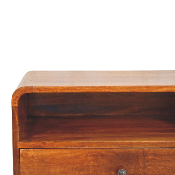 HomeRoots 22" Chestnut Floating Nightstand - Handcrafted Solid Mango Wood with Drawer & Shelf for Storage 653843