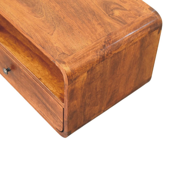 HomeRoots 22" Chestnut Floating Nightstand - Handcrafted Solid Mango Wood with Drawer & Shelf for Storage 653843