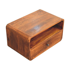 HomeRoots 22" Chestnut Floating Nightstand - Handcrafted Solid Mango Wood with Drawer & Shelf for Storage 653843
