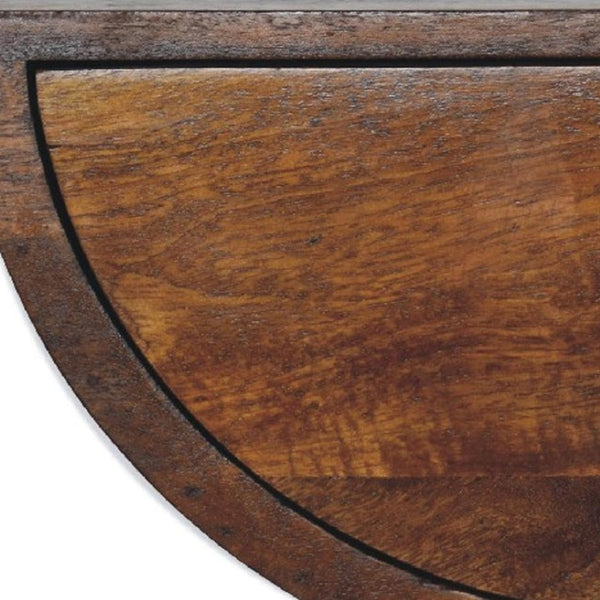 HomeRoots 18" Chestnut Floating Nightstand - Handcrafted Mango Wood Half-Moon Design with Drawer Storage 653844
