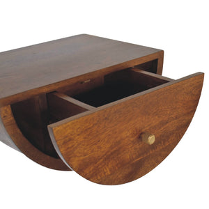 HomeRoots 18" Chestnut Floating Nightstand - Handcrafted Mango Wood Half-Moon Design with Drawer Storage 653844