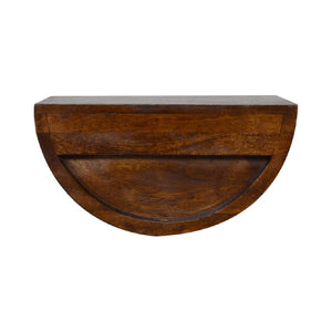 HomeRoots 18" Chestnut Floating Nightstand - Handcrafted Mango Wood Half-Moon Design with Drawer Storage 653844