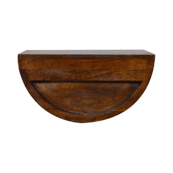 HomeRoots 18" Chestnut Floating Nightstand - Handcrafted Mango Wood Half-Moon Design with Drawer Storage 653844