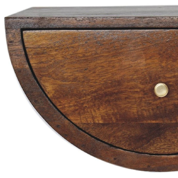 HomeRoots 18" Chestnut Floating Nightstand - Handcrafted Mango Wood Half-Moon Design with Drawer Storage 653844