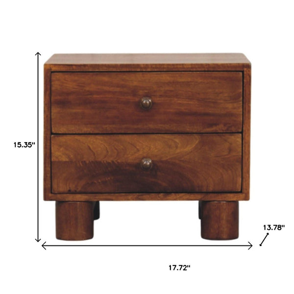 HomeRoots 15" Chestnut Solid Wood Nightstand - Handcrafted Two Drawer Table for Bedroom, Living Room & More 653845