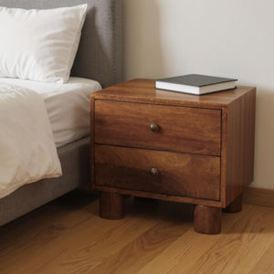 HomeRoots 15" Chestnut Solid Wood Nightstand - Handcrafted Two Drawer Table for Bedroom, Living Room & More 653845