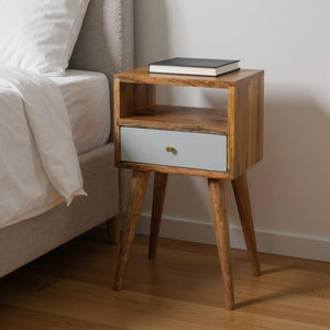HomeRoots 22" Charming Chestnut and Sky Blue Solid Mango Wood Nightstand with Stylish Storage Drawer 653846