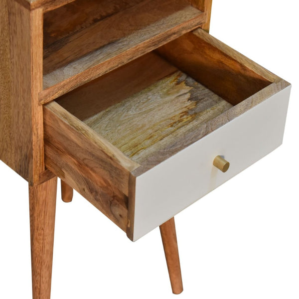 HomeRoots 22" Charming Chestnut and Sky Blue Solid Mango Wood Nightstand with Stylish Storage Drawer 653846