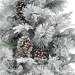 HomeRoots 4' Pre Lit Extra Full Frosted Pine Christmas Tree – Warm LED Lights, Pinecones & Easy Setup! 653847
