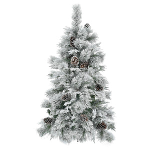 HomeRoots 4' Pre Lit Extra Full Frosted Pine Christmas Tree – Warm LED Lights, Pinecones & Easy Setup! 653847