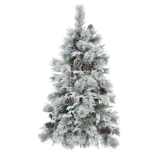 HomeRoots 4' Pre Lit Extra Full Frosted Pine Christmas Tree – Warm LED Lights, Pinecones & Easy Setup! 653847