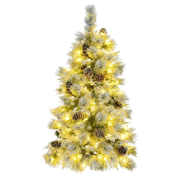 HomeRoots 4' Pre Lit Extra Full Frosted Pine Christmas Tree – Warm LED Lights, Pinecones & Easy Setup! 653847