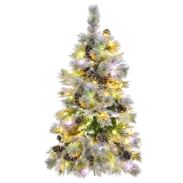 HomeRoots 4' Pre Lit Extra Full Frosted Pine Christmas Tree – Warm LED Lights, Pinecones & Easy Setup! 653847