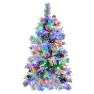 HomeRoots 4' Pre Lit Extra Full Frosted Pine Christmas Tree – Warm LED Lights, Pinecones & Easy Setup! 653847