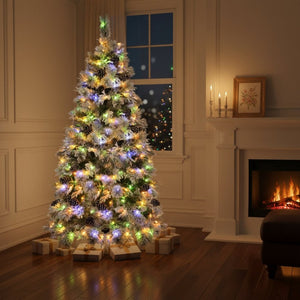 HomeRoots 6' Pre-Lit Extra Full Frosted Pine Christmas Tree with 250 LED Lights, Pinecones & Easy Assembly 653848