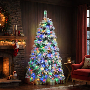 HomeRoots 6' Pre-Lit Extra Full Frosted Pine Christmas Tree with 250 LED Lights, Pinecones & Easy Assembly 653848