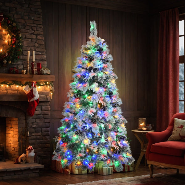 HomeRoots 6' Pre-Lit Extra Full Frosted Pine Christmas Tree with 250 LED Lights, Pinecones & Easy Assembly 653848