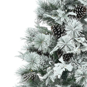 HomeRoots 6' Pre-Lit Extra Full Frosted Pine Christmas Tree with 250 LED Lights, Pinecones & Easy Assembly 653848