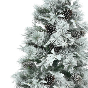 HomeRoots 6' Pre-Lit Extra Full Frosted Pine Christmas Tree with 250 LED Lights, Pinecones & Easy Assembly 653848