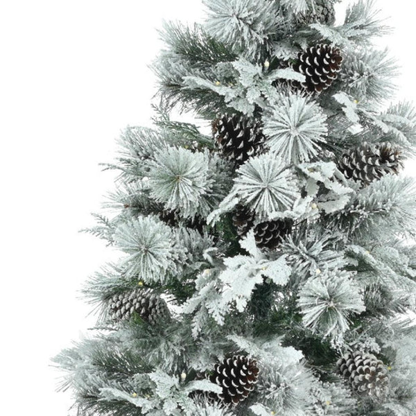 HomeRoots 6' Pre-Lit Extra Full Frosted Pine Christmas Tree with 250 LED Lights, Pinecones & Easy Assembly 653848