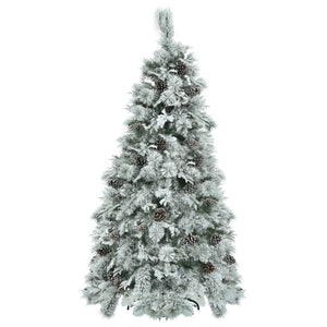 HomeRoots 6' Pre-Lit Extra Full Frosted Pine Christmas Tree with 250 LED Lights, Pinecones & Easy Assembly 653848