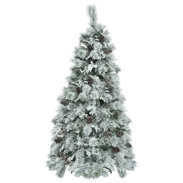 HomeRoots 6' Pre-Lit Extra Full Frosted Pine Christmas Tree with 250 LED Lights, Pinecones & Easy Assembly 653848