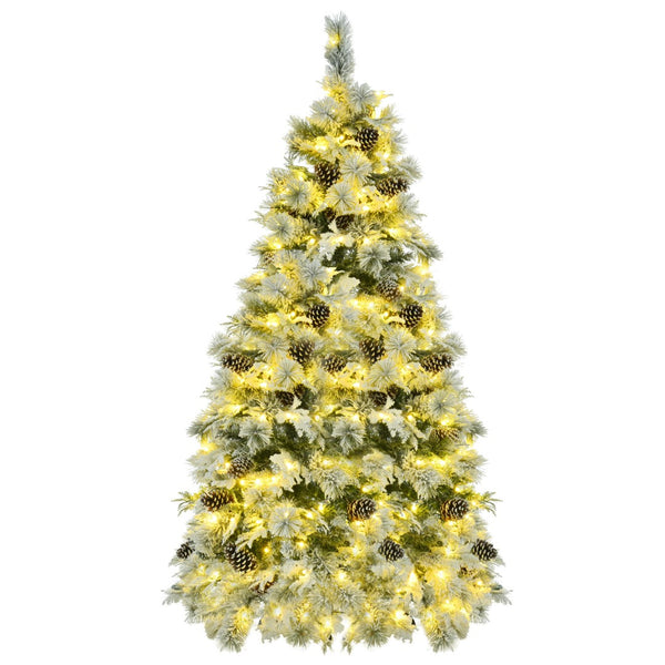 HomeRoots 6' Pre-Lit Extra Full Frosted Pine Christmas Tree with 250 LED Lights, Pinecones & Easy Assembly 653848