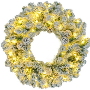 HomeRoots Three Piece Pre-Lit Frosted Pine Christmas Tree Set with Wreath & Garland - Festive Decor Magic! 653849