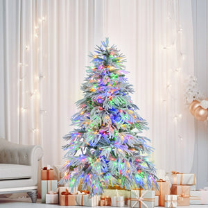HomeRoots 6' Pre-Lit Frosted Pine Christmas Tree - Extra Full, 300 LED Lights, Easy Setup & Realistic Snow Look 653850