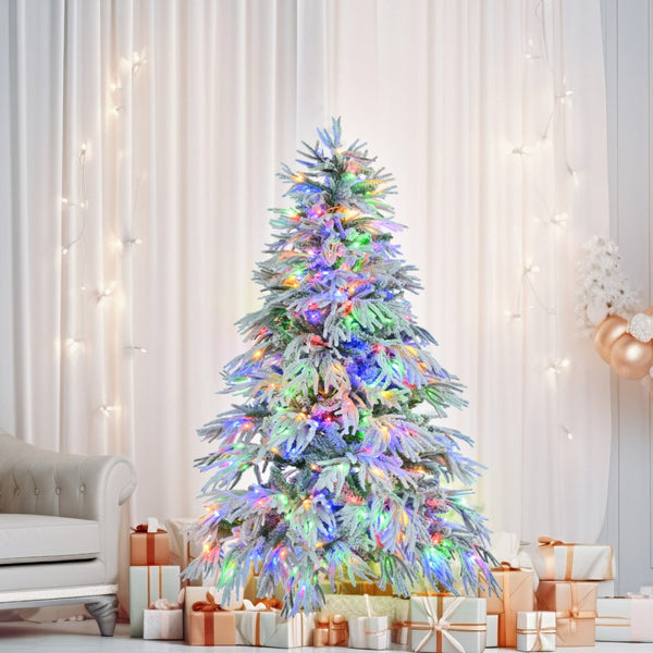 HomeRoots 6' Pre-Lit Frosted Pine Christmas Tree - Extra Full, 300 LED Lights, Easy Setup & Realistic Snow Look 653850