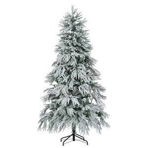 HomeRoots 6' Pre-Lit Frosted Pine Christmas Tree - Extra Full, 300 LED Lights, Easy Setup & Realistic Snow Look 653850