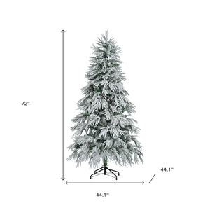 HomeRoots 6' Pre-Lit Frosted Pine Christmas Tree - Extra Full, 300 LED Lights, Easy Setup & Realistic Snow Look 653850