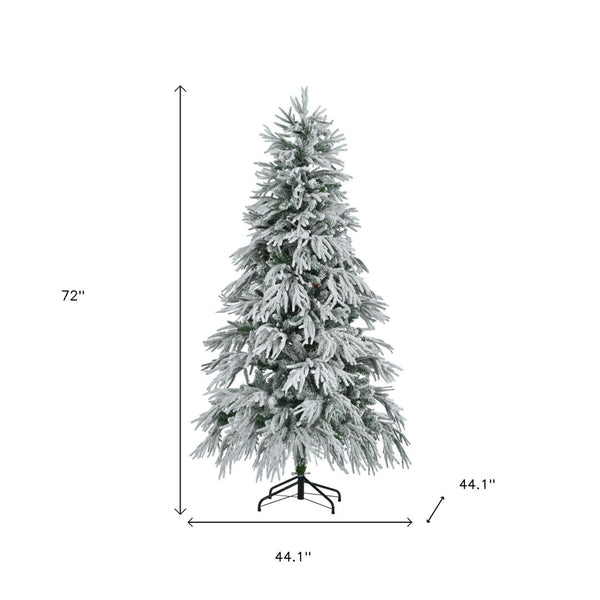 HomeRoots 6' Pre-Lit Frosted Pine Christmas Tree - Extra Full, 300 LED Lights, Easy Setup & Realistic Snow Look 653850