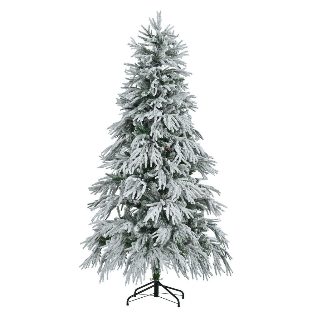 HomeRoots 6' Pre-Lit Frosted Pine Christmas Tree - Extra Full, 300 LED Lights, Easy Setup & Realistic Snow Look 653850